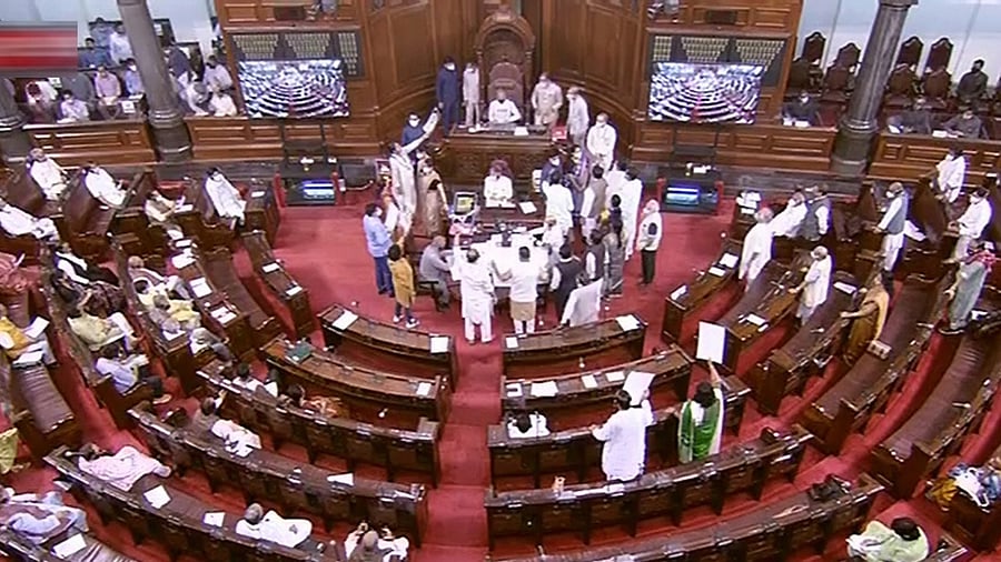 Parliamentarians in the Rajya Sabha during the Monsoon Session of Parliament. Credit: PTI Photo
