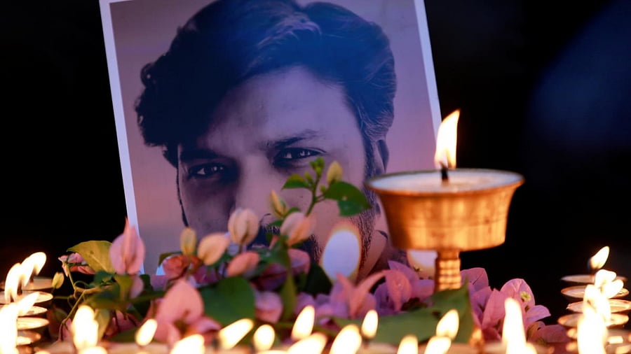 Nepali photographers pay tribute to Danish Siddiqui in Kathmandu. Credit: Reuters Photo