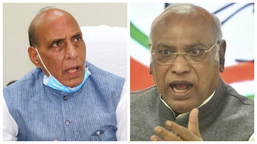 Rajnath Singh and Malikarjun Kharge. Credit: PTI Photos