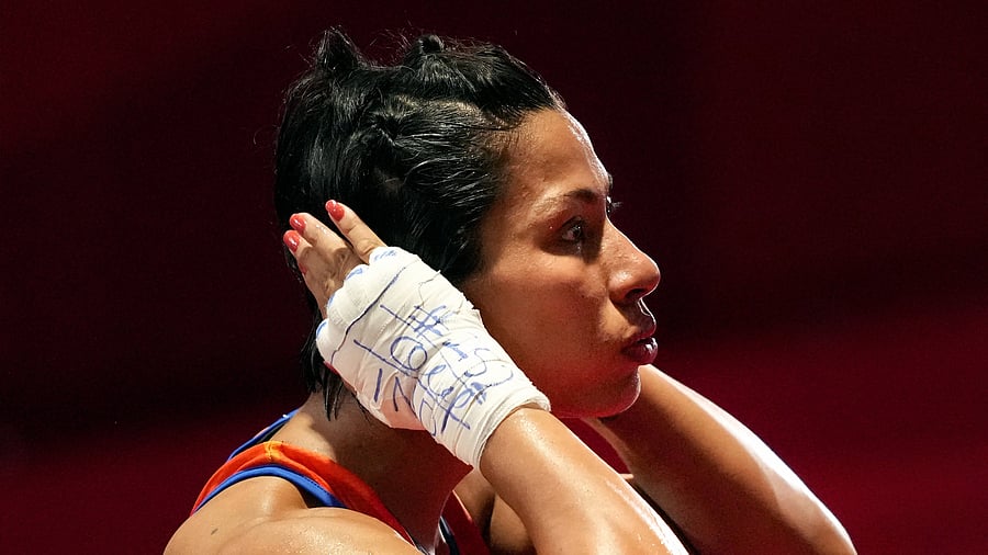 As the 23-year-old boxer trounced Chinese Taipei's Nien Chin Chen to seal the bronze medal in the women's welter weight category on July 30, Biswajit Phukan, BJP MLA, under whose constituency Lovlina's village falls rushed to the village along with the Public Works Department workers to repair the road. Credit: PTI Photo