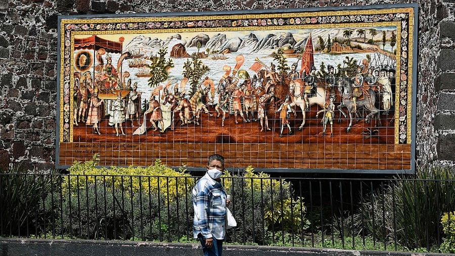 A reproduction of 'The encounter of Cortes and Moctezuma'. Credit: AFP Photo