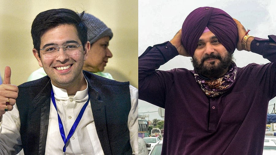 AAP leader Raghav Chadha (L) and Punjab Congress chief Navjot Singh Sidhu. Credit: PTI Photos