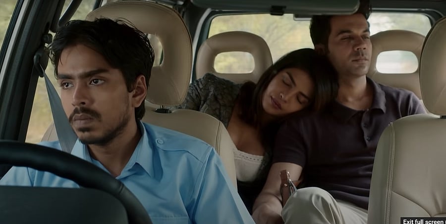 Adarsh Gourav, Priyanka Chopra Jonas and Rajkummar Rao in The White Tiger.