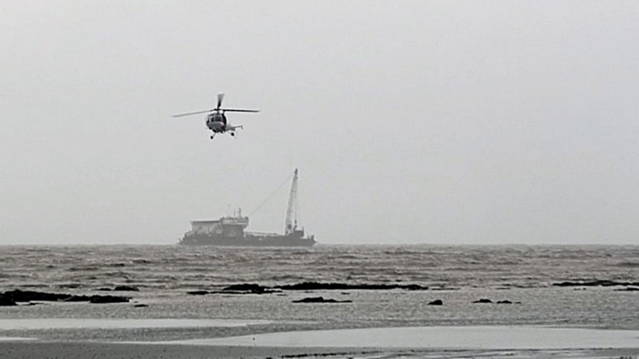 Rescue operations underway off Mumbai coast. Credit: PTI Photo