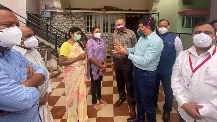 ADGP (Railways) Bhaskar Rao interacts with Rashmi and her grandmother Kamakshamma at their home on Wednesday.