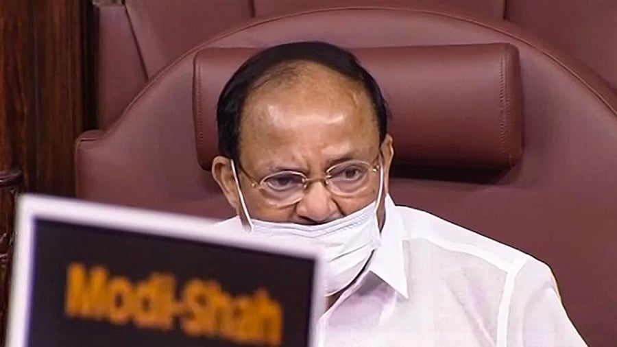  Rajya Sabha Chairman M Venkaiah Naidu conducts proceedings of the House during the Monsoon Session of Parliament, in New Delhi. Credit: PTI Photo