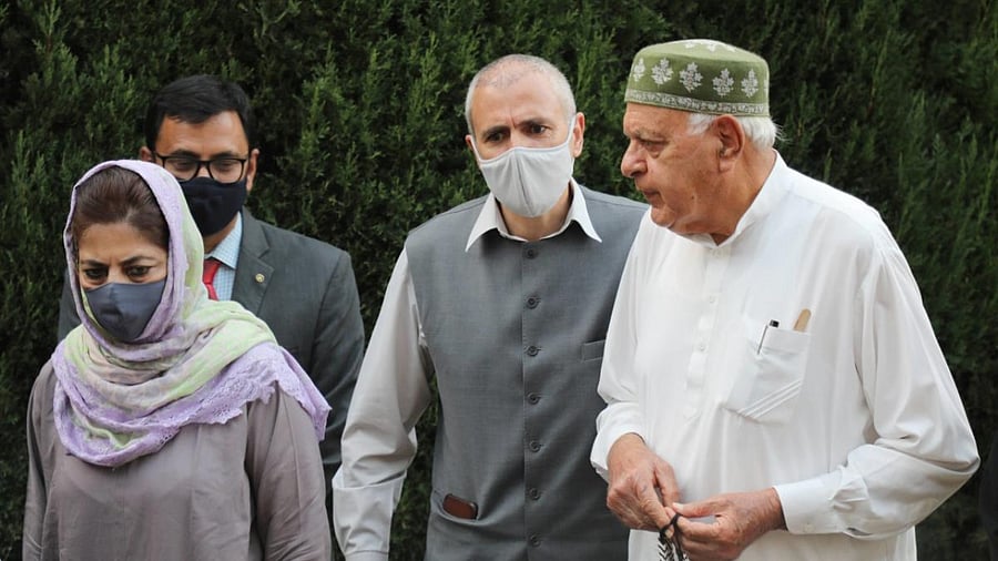 Members of People's Alliance for Gupkar Declaration Farooq Abdullah, Mehbooba Mufti, Omar Abdullah. Credit: PTI Photo