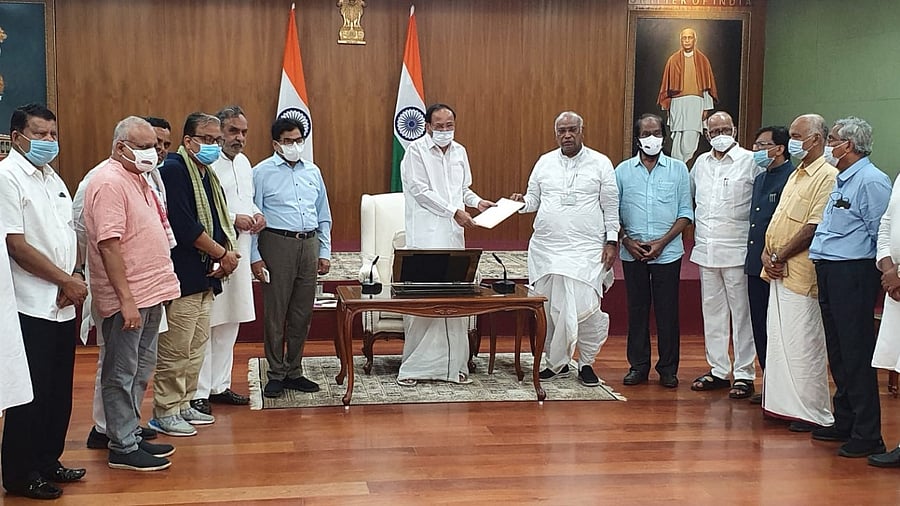 Opposition leaders meet Vice President M Venkaiah Naidu. Credit: Special Arrangement