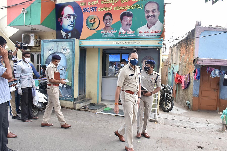 Rekha Kadiresh was sitting in front of this office in Cottonpet on June 24 when she was attacked. DH Photo by B K Janardhan