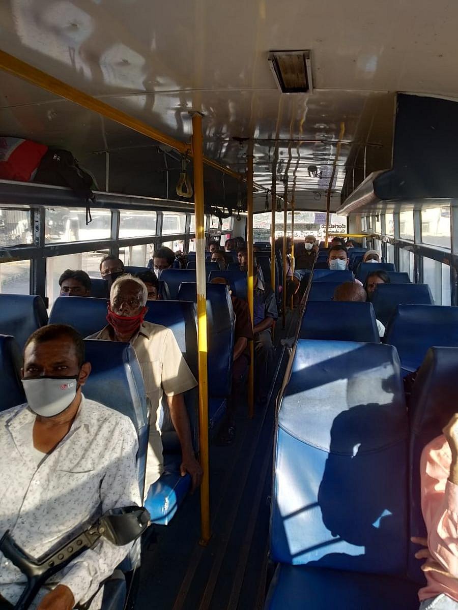 KSRTC is operating 3,000 of 7,500 buses at 50% capacity. Alternate seats are left free.
