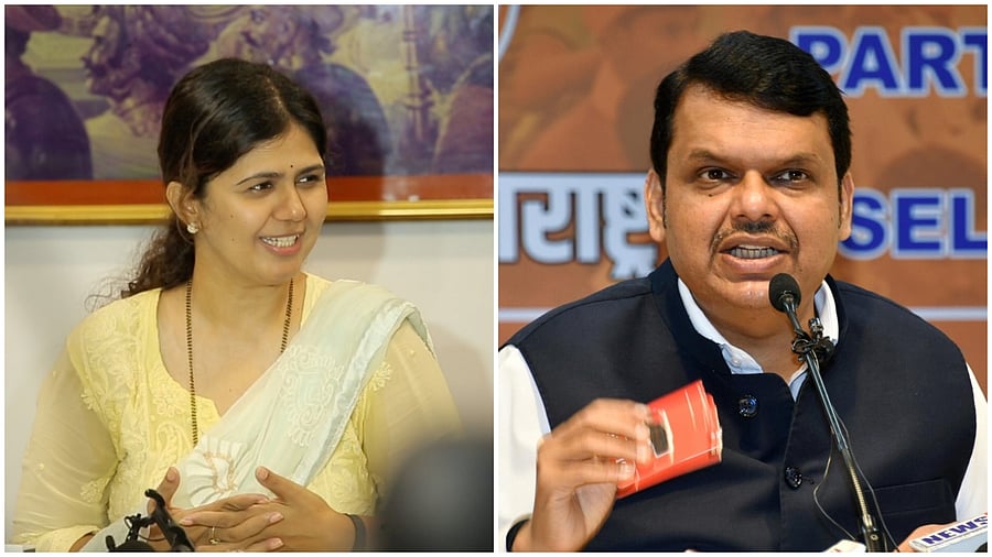 Pankaja Munde and Leader of Oppositon Devendra Fadnavis. Credit: PTI/Twiter/@Pankajamunde