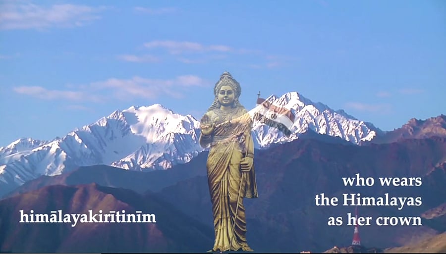 A clip that represents the country wears the Himalayas as her crown.