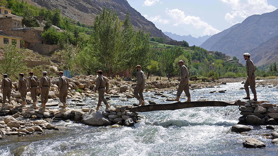 Newly absorbed personnel in the Afghan security forces take part in a military training in Bandejoy area of Dara district in Panjshir province. Credit: AFP File Photo