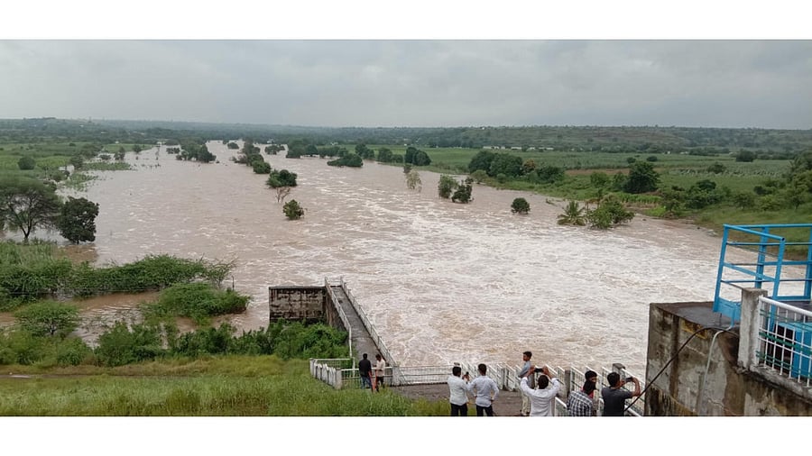 A file picture of water gushing out of Amarja dam in Aland taluk of Kalaburagi district. Credit: DH File Photo