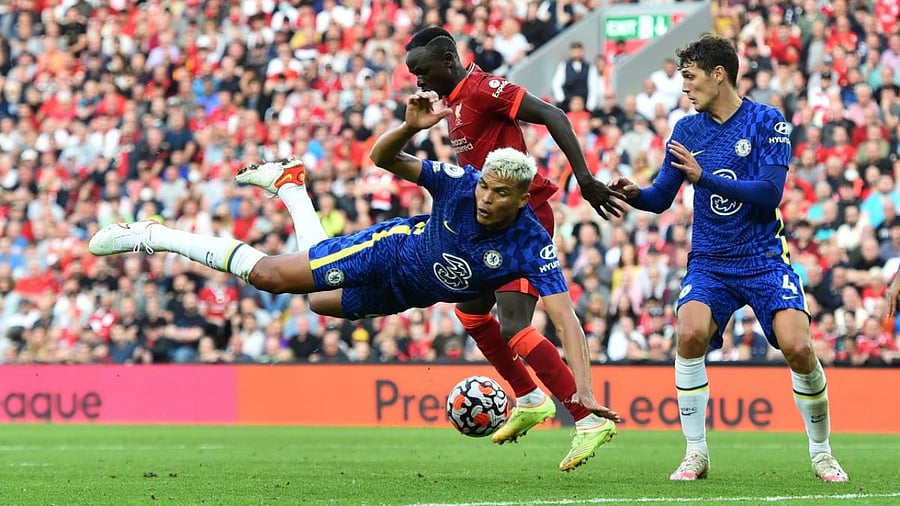 Chelsea's Thiago Silva and Andreas Christensen in action with Liverpool's Sadio Mane. Credit: Reuters photo
