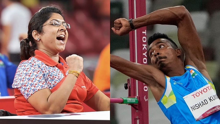 Silver Medalist Bhavina Patel and India's Nishad Kumar. Credit: AP/PTI Photos