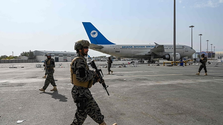 Taliban Badri special force fighters secure the airport in Kabul. Credit: AFP Photo
