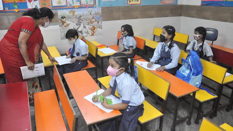 Though students of primary classes returned to schools, the attendance was very less. Credit: PTI Photo
