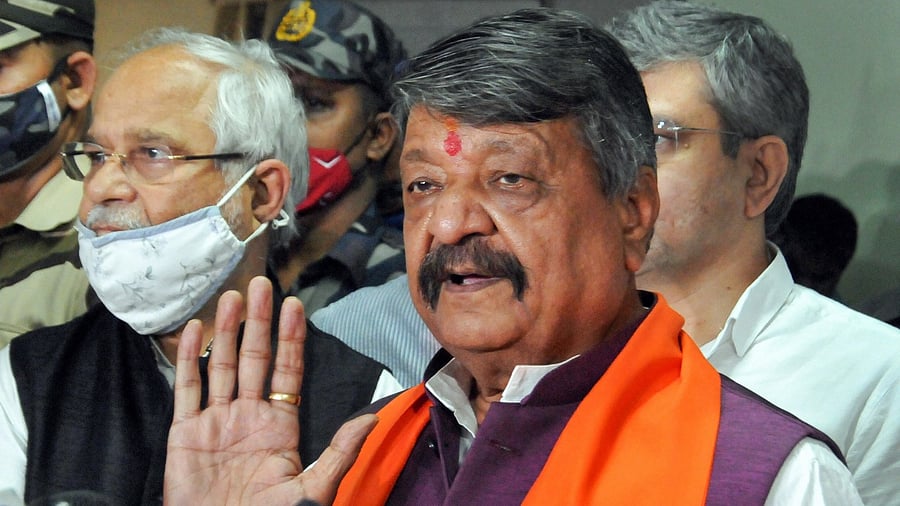 BJP National General Secretary Kailash Vijayvargiya speaks to media personnel. Credit: PTI Photo
