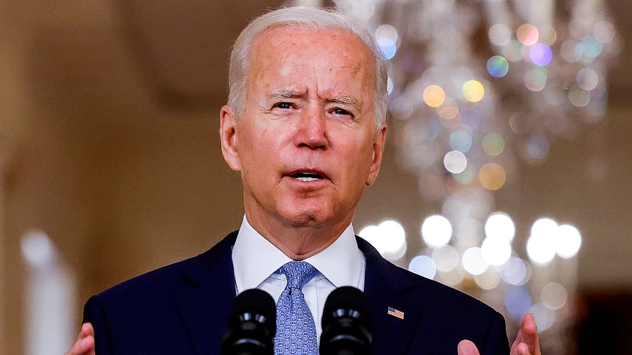 President Joe Biden delivers remarks on Afghanistan during a speech in the State Dining Room at the White House in Washington. Credit: Reuters Photo