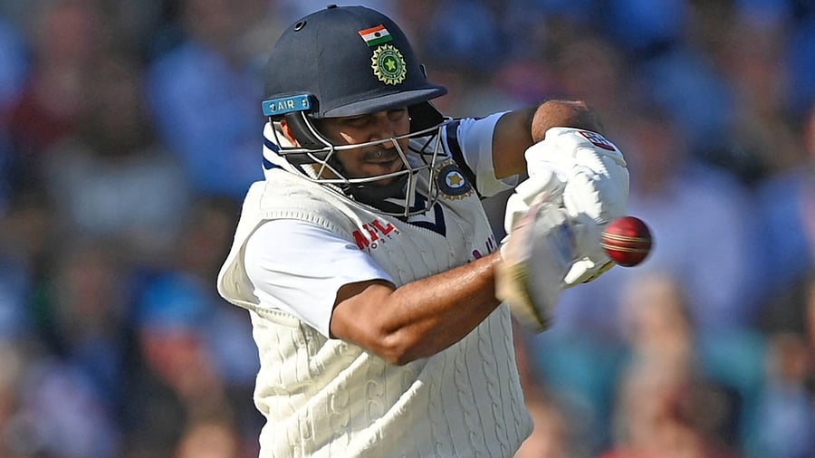India's Shardul Thakur plays a shot during play on the first day of the fourth cricket Test match between England and India at the Oval cricket ground in London on September 2, 2021. Credit: AFP Photo