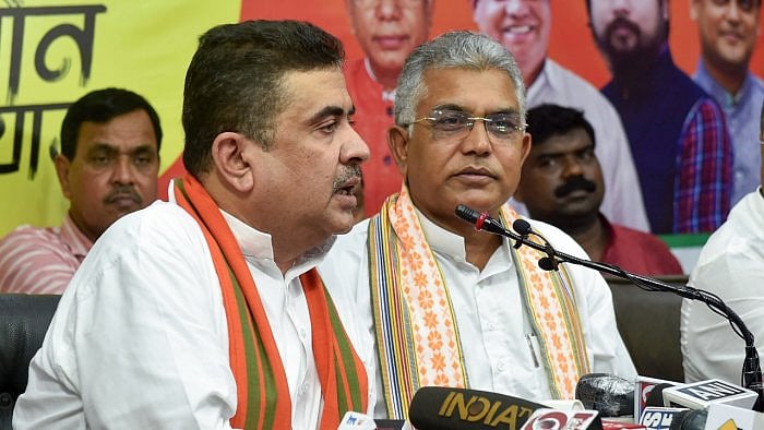 West Bengal Leader of the Opposition Suvendu Adhikari (L) and BJP Bengal chief Dilip Ghosh. Credit: PTI Photo