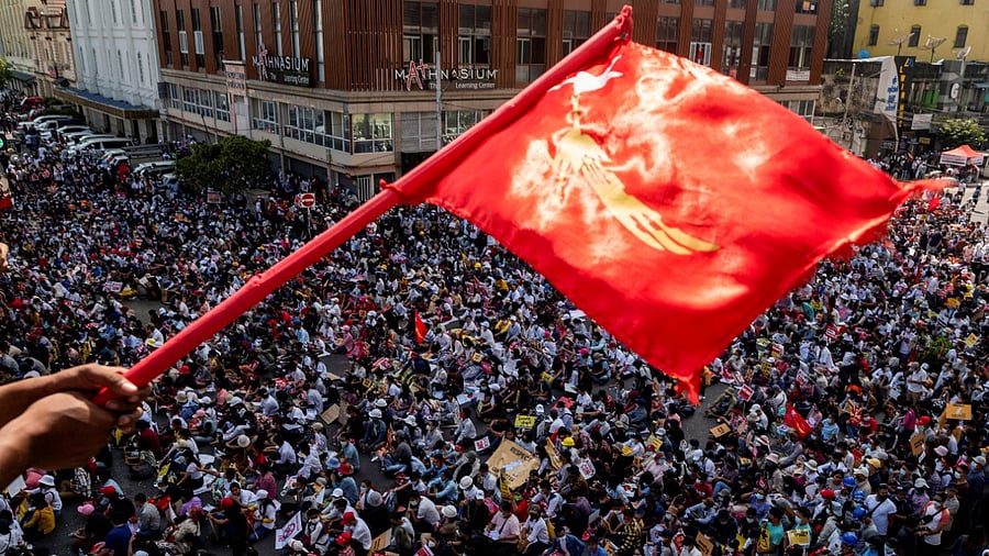 Demonstrators protest against the military coup in Yangon, Myanmar, February 17, 2021. Credit: Reuters File Photo
