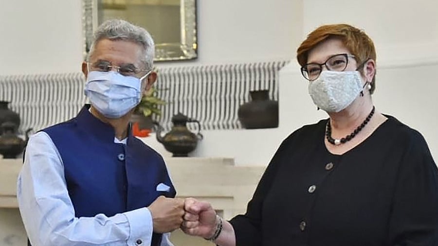 External Affairs Minister S Jaishankar with his Australian counterpart Marise Payne. Credit: PTI Photo