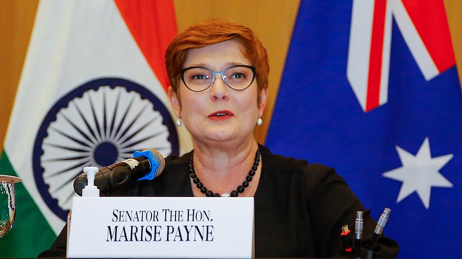 Australian Foreign Affairs Minister Marise Payne speaks during a press interaction after the inaugural ‘2+2’ Ministerial Dialogue between India and Australia in New Delhi. Credit: PTI Photo