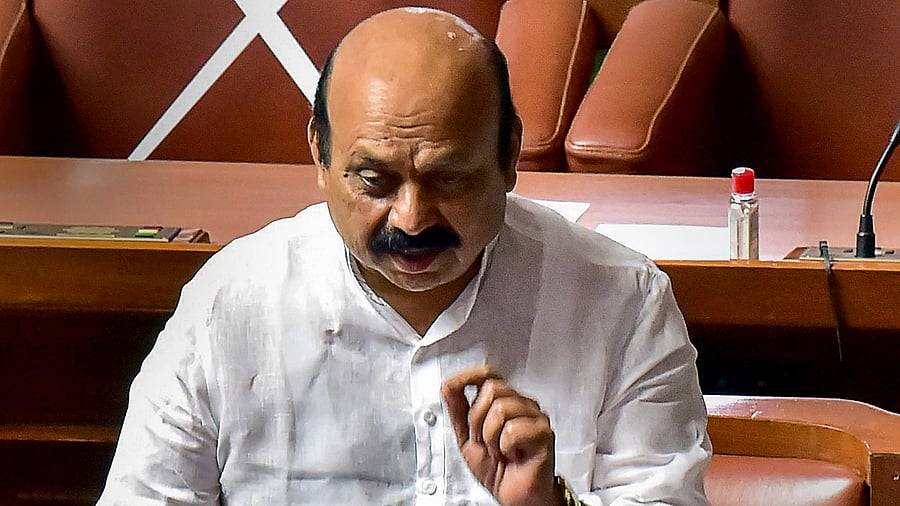 Chief Minister Basavaraj Bommai during Karnataka Assembly session in Bengaluru, Monday. Credit: PTI Photo