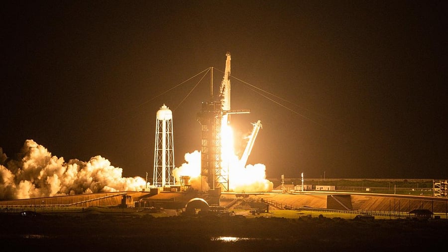 The SpaceX Falcon 9 rocket carrying the Inspiration4 crew launches from Pad 39A at NASA's Kennedy Space Center in Cape Canaveral, Florida. Credit: AFP Photo
