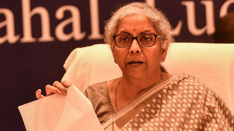 Union Finance Minister Nirmala Sitharaman addresses a press conference in Lucknow, Friday. Credit: PTI Photo