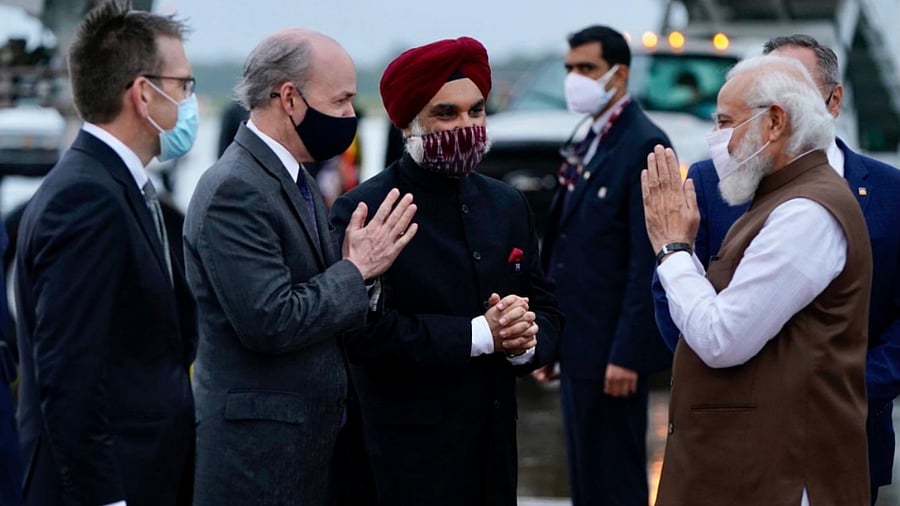 Two of them are Indian Americans -- Shantanu Narayen from Adobe and Vivek Lall from General Atomics. Credit: Twitter Photo/@narendramodi