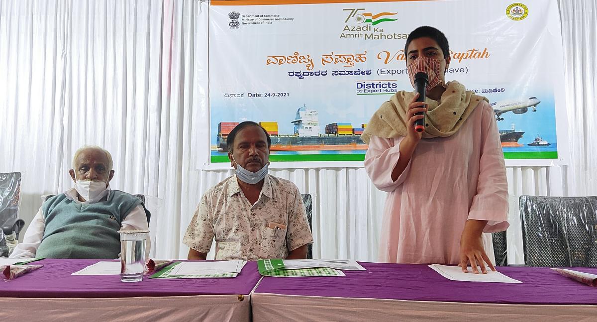 Deputy Commissioner Charulata Somal speaks during Exporters Conclave in Madikeri.