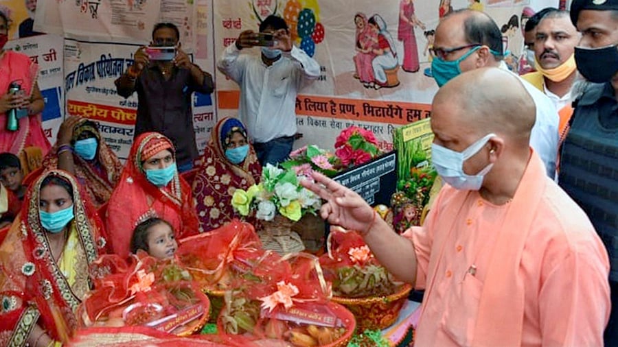 Adityanath during his visit to Garib Kalyan Mela in Gorakhpur. Credit: PTI Photo