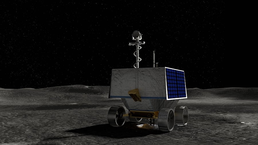 This handout illustration courtesy of NASA shows NASA's Volatiles Investigating Polar Exploration Rover (VIPER) on the surface of the Moon. Credit: AFP Photo
