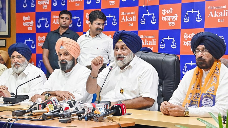 Shiromani Akali Dal (SAD) President Sukhbir Singh Badal addresses a press conference, in Chandigarh. Credit: PTI File Photo