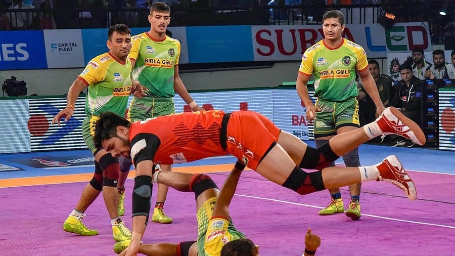 Players in action during the Pro Kabaddi league match between Patna Pirates and Bengaluru Bulls. Credit: PTI File Photo