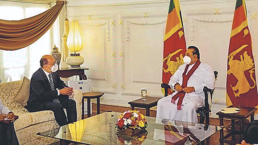 Foreign Secretary Harsh Vardhan Shringla called on Sri Lankan Prime Minister Mahinda Rajapaksa and had a productive discussion on further consolidating the multifaceted India-Sri Lanka partnership. Credit: PTI Photo