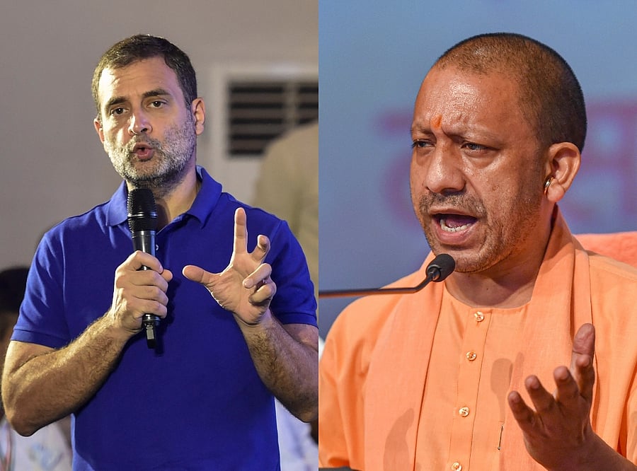 Congress leader Rahul Gandhi and Uttar Pradesh CM Yogi Adityanath. Credit: PTI Photo