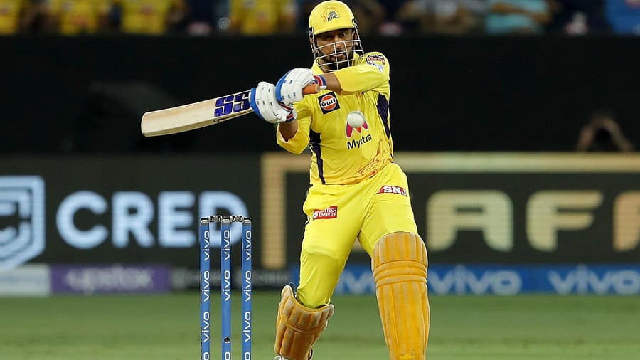 MS Dhoni, captain of Chennai Super Kings plays a shot during the Indian Premier League Qualifier 1 cricket match against Delhi Capitals. Credit: PTI Photo