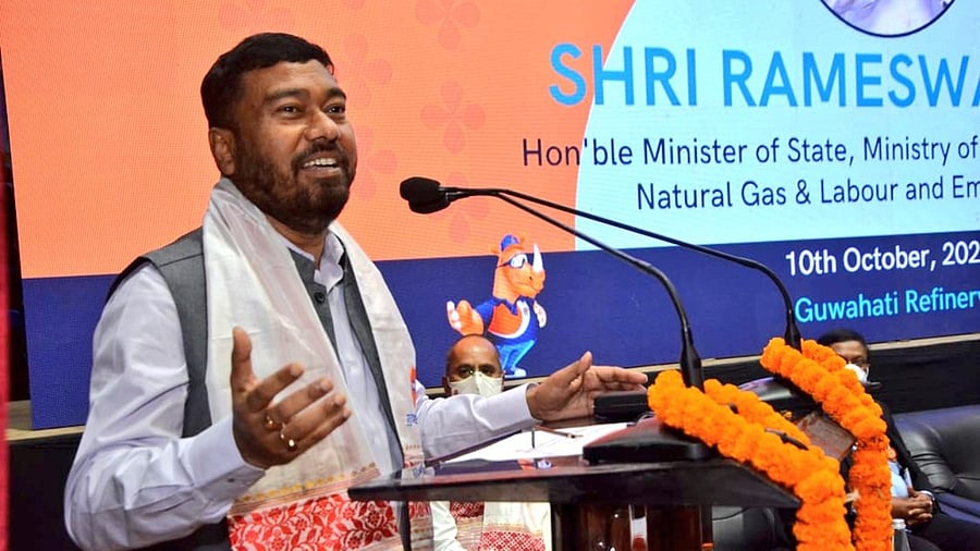 Union Minister of States for Petroleum and Natural Gas Rameswar Teli .Credit: Twitter/@Rameswar_Teli