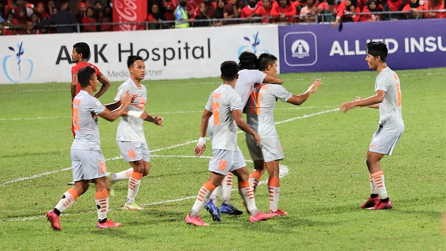 Seven-time champions India, who finished on top of the five-team table with eight points, face Nepal in the final on October 16.Credit: Twitter/@IndianFootball