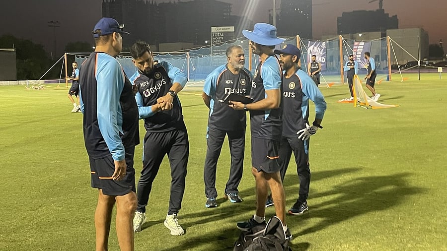 India team mentor M S Dhoni (2nd from left). Credit: Twitter/@BCCI