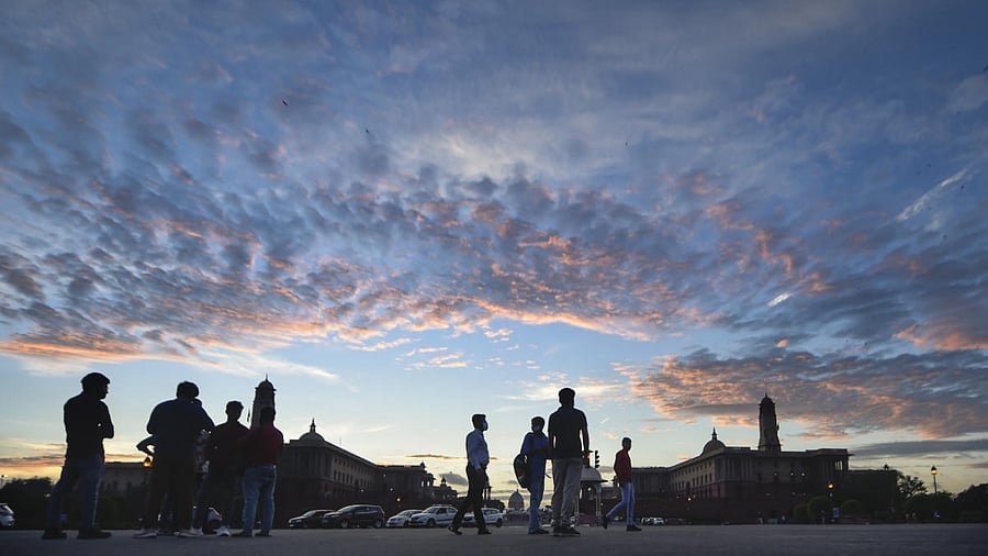 Clouds hover over the Raisina Hill in New Delhi on Monday. Credit: PTI Photo