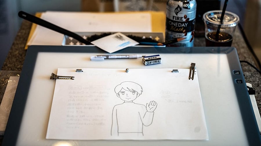 A student desk at the anime school Sasayuri in Tokyo. Credit: AFP Photo