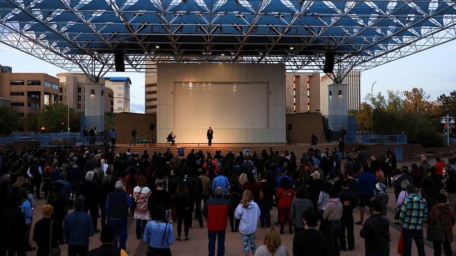 Members of the local film community gather at a candlelight vigil for cinematographer Halyna Hutchins, who died after being shot by Alec Baldwin on the set of his movie "Rust", in Albuquerque, New Mexico, US. Credit: Reuters Photo