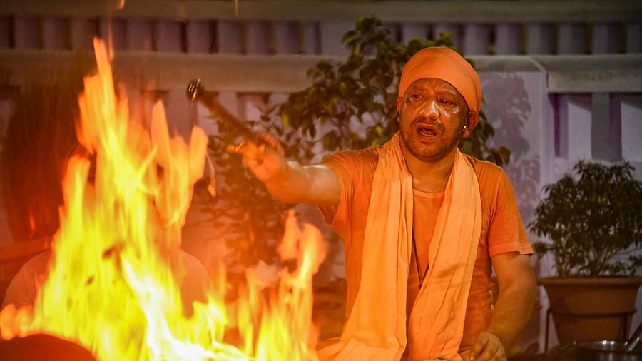 Yogi Adityanath performs rituals. Credit: PTI Photo