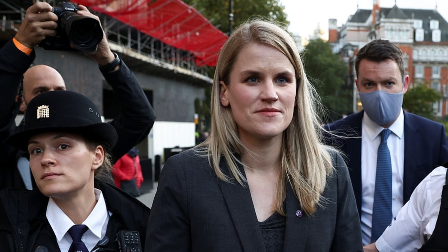 Frances Haugen, a former product manager on Facebook's civic misinformation team, leaves the Houses of Parliament in Westminster, London, Britain October 25, 2021. Credit: Reuters Photo