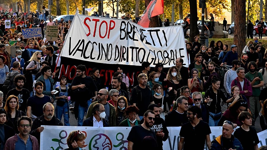 People march during a protest against the G20 of World Leaders Summit on October 30, 2021 in Rome. Credit: AFP File Photo